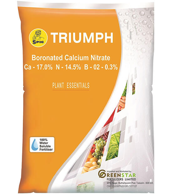 SPIC Triumph: Boronated Calcium Nitrate (Ca 17.0% N 14.5% B 0.2-0.3%)